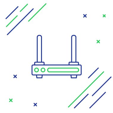 Hat Yönlendirici ve Wi-Fi sinyal simgesi beyaz arkaplanda izole edildi. Kablosuz ethernet modem yönlendirici. Bilgisayar teknolojisi interneti. Renkli taslak konsepti. Vektör.