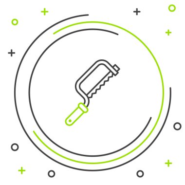 Demir Testere çizgisi simgesi beyaz arkaplanda izole edildi. Tahta ve metal testeresi. Renkli taslak konsepti. Vektör.