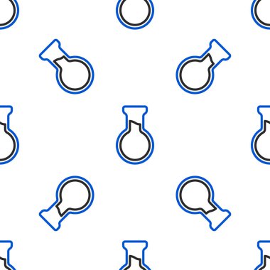 Çizgi Test tüpü ve matara simgesi beyaz arkaplanda izole edilmiş kusursuz desen. Kimyasal laboratuvar testi. Laboratuvar camları. Renkli taslak konsepti. Vektör.