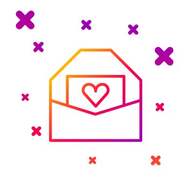 Beyaz arkaplanda Sevgililer Günü kalp ikonu olan renk çizgisi. Mesaj aşkım. Aşk ve romantizm mektubu. Kademeli rastgele dinamik şekiller. Vektör.