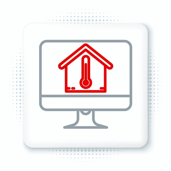 Monitor Computadora Línea Con Icono Temperatura Casa Aislado Sobre Fondo — Archivo Imágenes Vectoriales