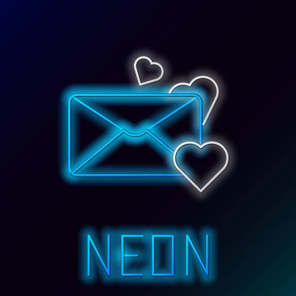 Parlayan Neon Hattı Zarfın Içinde Siyah Arka Planda Valentine Kalp — Stok Vektör