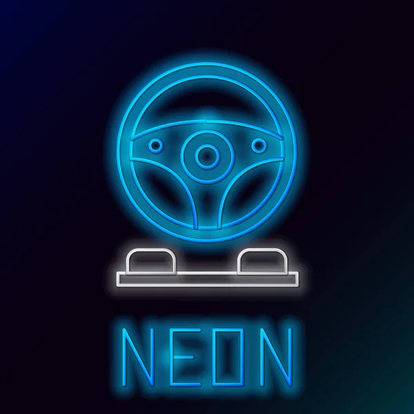 Glödande Neon Line Racing Simulator Cockpit Ikon Isolerad Svart Bakgrund — Stock vektor