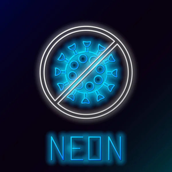 Ragyogó Neon Vonal Stop Vírus Ikon Izolált Fekete Alapon Corona — Stock Vector