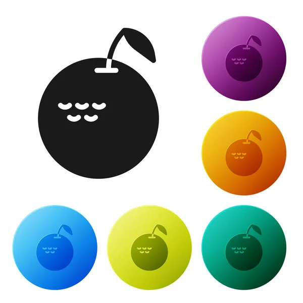 Black Apple Icon Isolated White Background Fruit Leaf Symbol Set — Stock Vector