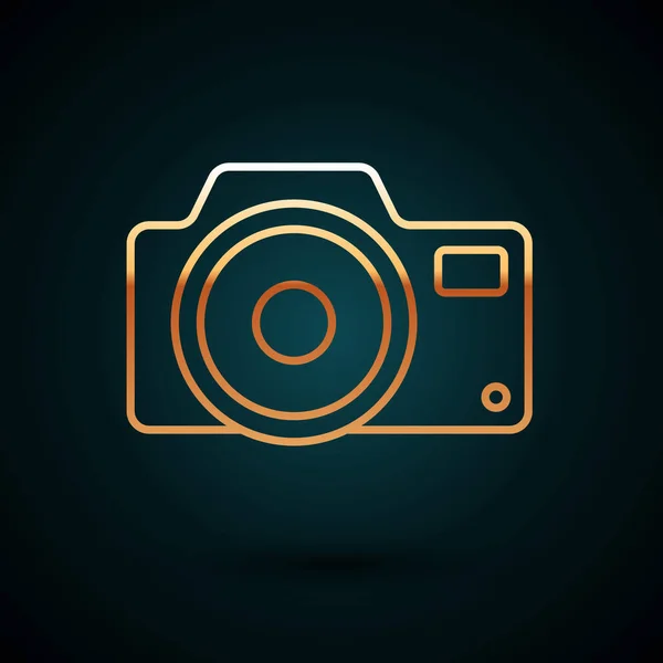 Złota Linia Ikona Aparatu Fotograficznego Ciemnoniebieskim Tle Ikona Kamery Foto — Wektor stockowy