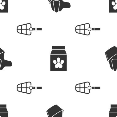 Dog 'u hazırla, evcil hayvan için bir torba yiyecek ve köpek ağızlığı. Vektör.