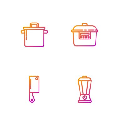 Hattı Blender, Et Helikopteri, Tencere ve Yavaş Fırın 'a ayarla. Renk simgeleri. Vektör.