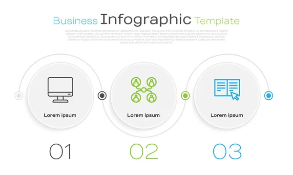 Definir Linha Tela Monitor Computador Classe Line Livro Modelo Infográfico — Vetor de Stock