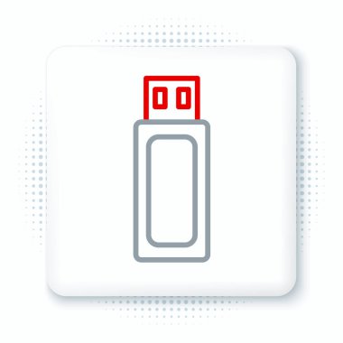 Satır USB flash disk simgesi beyaz arkaplanda izole edildi. Renkli taslak konsepti. Vektör.