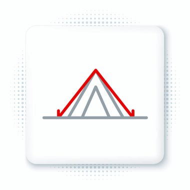 Beyaz arka planda izole edilmiş çizgi turist çadırı simgesi. Kamp sembolü. Renkli taslak konsepti. Vektör.