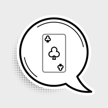 Gri arkaplanda kulüp sembolü olan çizgi oyunu kartı. Kumarhane kumarı. Renkli taslak konsepti. Vektör.