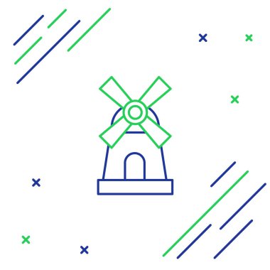 Windmill çizgisi simgesi beyaz arkaplanda izole edildi. Renkli taslak konsepti. Vektör.