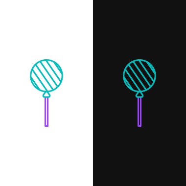 Line Lolipop simgesi beyaz ve siyah arkaplanda izole edildi. Yemek, lezzetli bir sembol. Renkli taslak konsepti. Vektör.