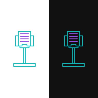 Çizgi Müziği simgesi beyaz ve siyah arkaplanda izole edildi. Müzik aletleri. Renkli taslak konsepti. Vektör.