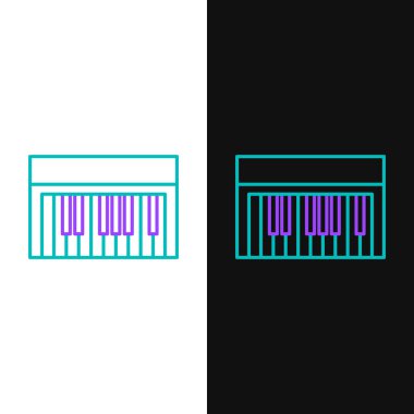 Çizgi Müzik Sentezleyici simgesi beyaz ve siyah arkaplanda izole edildi. Elektronik piyano. Renkli taslak konsepti. Vektör.
