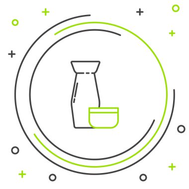 Geleneksel Japon çay seremonisi simgesi beyaz arka planda izole edildi. Fincanlı çaydanlık. Renkli taslak konsepti. Vektör.