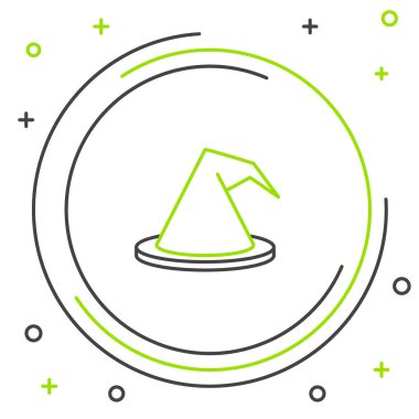 Çizgi Cadı şapkası simgesi beyaz arkaplanda izole edildi. Mutlu Cadılar Bayramı Partisi. Renkli taslak konsepti. Vektör.