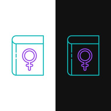 Beyaz ve siyah arkaplanda izole edilmiş kadın simgesi hakkında satır kitabı. 8 Mart. Uluslararası Mutlu Kadınlar Günü. Renkli taslak konsepti. Vektör.