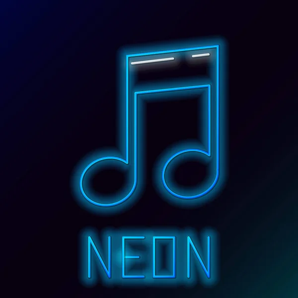 Parlayan Neon Çizgisi Müzik Notası Ton Simgesi Siyah Arkaplanda Izole — Stok Vektör