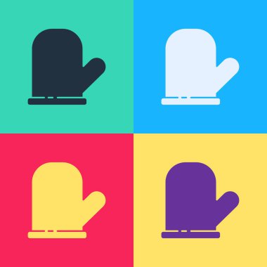 Pop Art Oven eldiven ikonu renk arkaplanda izole edilmiş. Mutfak tutacağı işareti. Yemek eldiveni. Vektör.