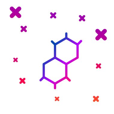 Renkli Kimyasal Formül simgesi beyaz arkaplanda izole edildi. Yenilikçi tıp, sağlık, araştırma ve bilim için soyut altıgen. Kademeli rastgele dinamik şekiller. Vektör.