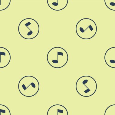Mavi Müzik, ton simgesi sarı arkaplanda izole edilmiş kusursuz desen. Vektör.