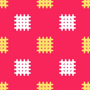 Sarı Kraker bisküvi simgesi kırmızı arkaplanda izole edilmiş kusursuz desen. Tatlı kurabiye. Vektör.