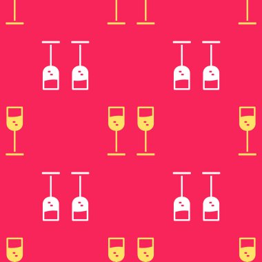 Kırmızı arka planda sarı şampanya ikonu izole edilmiş. Vektör.