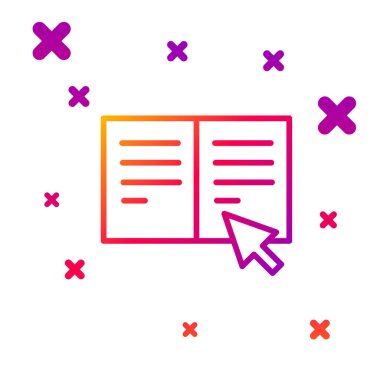 Renkli satır çevrimiçi kitap simgesi beyaz arkaplanda izole edildi. İnternet eğitimi konsepti, e-öğrenme kaynakları, uzak online kurslar. Kademeli rastgele dinamik şekiller. Vektör İllüstrasyonu.