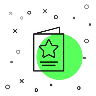 Siyah çizgi tebrik kartı simgesi beyaz arkaplanda izole edildi. Kutlama için davetiye ya da tebrik kartı şablonu. Vektör.