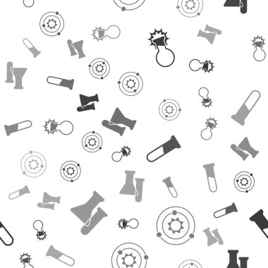 Test tüpü ve matara, güneş sistemi, test tüpü, matara, test tüpü ve matarayı dikişsiz desene ayarlayın. Vektör.