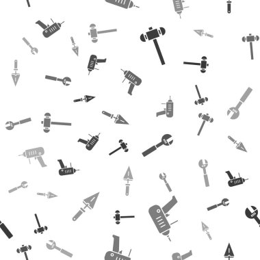 Balyozu, elektrikli matkap, ayarlanabilir anahtar ve malayı pürüzsüz desene ayarlayın. Vektör.