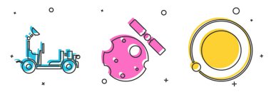 Mars gezgini ayarlayın, Dünya 'nın yörüngesinde uydular ve Dünya ikonu yörüngesindeki uydular. Vektör.