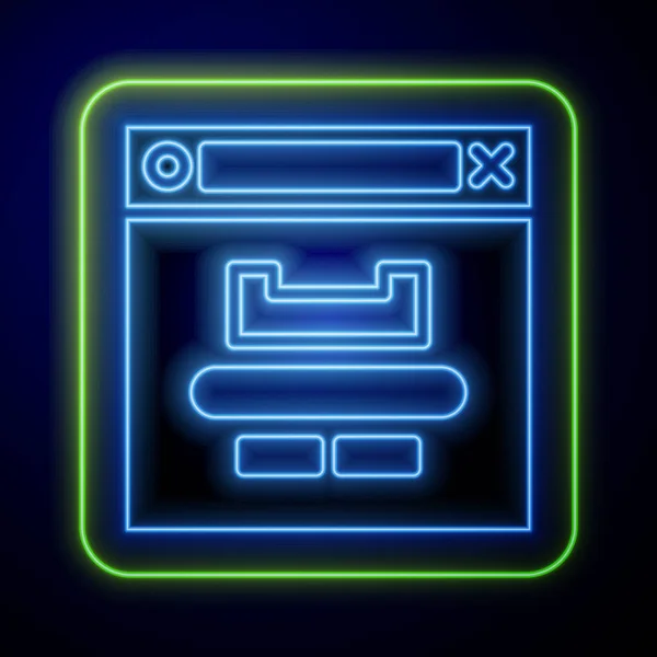 Ícone Janela Navegador Neon Brilhante Isolado Fundo Azul Ilustração Vetorial — Vetor de Stock