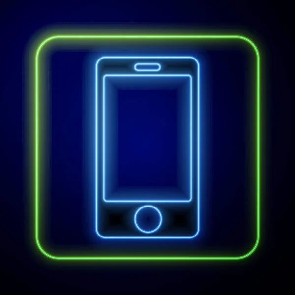 Leuchtendes Neon Smartphone Handy Symbol Isoliert Auf Blauem Hintergrund Vektorillustration — Stockvektor