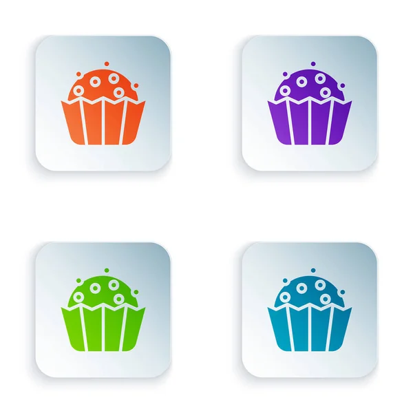 Kolor Cupcake Ikona Izolowane Białym Tle Zestaw Kolorowych Ikon Kwadratowych — Wektor stockowy