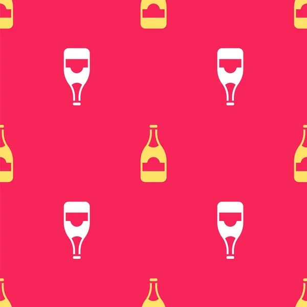 Icône Bouteille Champagne Jaune Isolé Motif Sans Couture Sur Fond — Image vectorielle