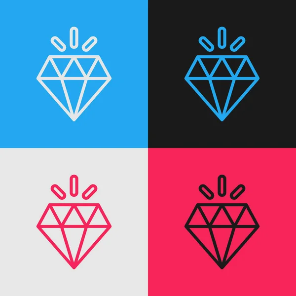 Pop Art Line Diamant Pictogram Geïsoleerd Kleur Achtergrond Sieraden Symbool — Stockvector