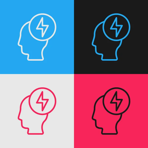 Pop Art Line Human Head Electric Symbol Icon Isolated Color — Stock Vector