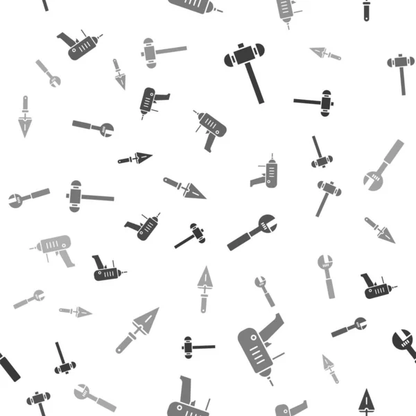 Set Sledgehammer Perceuse Électrique Clé Réglable Truelle Sur Motif Sans — Image vectorielle