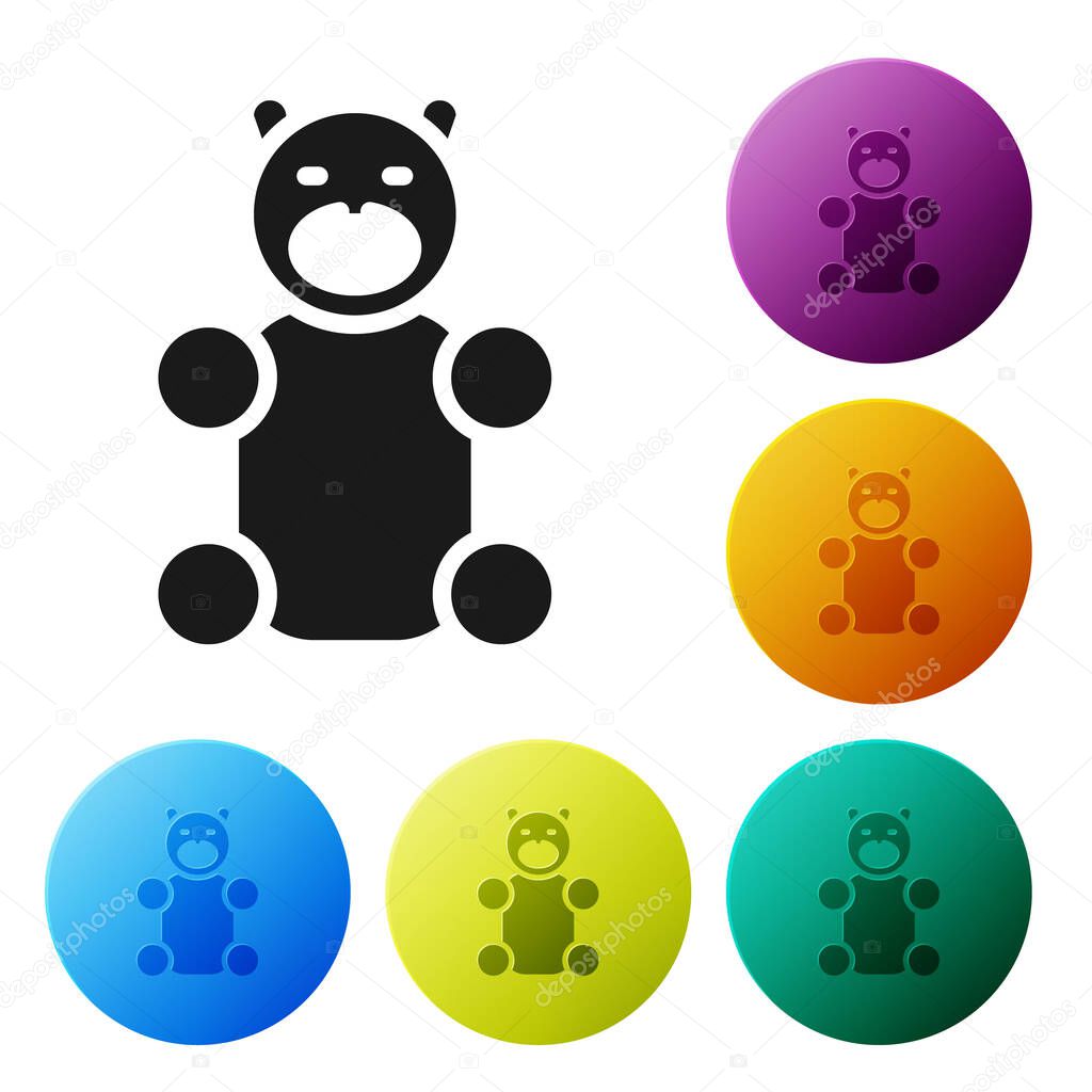 Black Jelly bear candy icon isolated on white background. Set icons in color circle buttons. Vector.