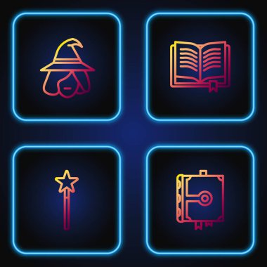 Eskiler 'in büyü kitabı, sihirli değnek, cadı ve... Renk simgeleri. Vektör.