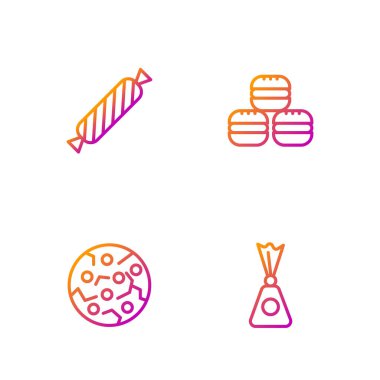 Sıra Candy, Cookie veya bisküvi ve Macaron kurabiyesi. Renk simgeleri. Vektör.