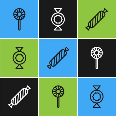 Lollipop, Candy ve ikon hattını ayarlayın. Vektör.