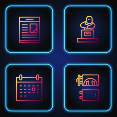 Krematoryum, Takvim ölümü, ölüm ilanları ve mezar taşlı mezar. Renk simgeleri. Vektör.