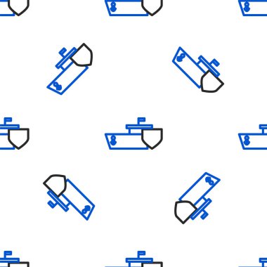 Kalkan simgesine sahip çizgi gemisi beyaz arka planda izole edilmiş pürüzsüz desen. Sigorta konsepti. Güvenlik, güvenlik, koruma, konsept koruma. Renkli taslak konsepti. Vektör.