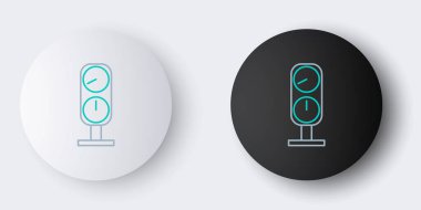 Çizgi Ölçek simgesi gri arkaplanda izole edildi. Memnuniyet, sıcaklık, manometre, risk, değerlendirme, performans, hız taktik ölçer. Renkli taslak konsepti. Vektör.