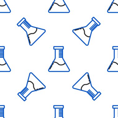 Çizgi Test tüpü ve matara kimyasal test ikonu beyaz arka planda izole edilmiş kusursuz desen. Laboratuvar cam levhası. Renkli taslak konsepti. Vektör.