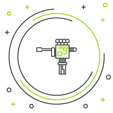 Çizgi Mekanik robot eli ve tornavida aracı simgesi beyaz arkaplanda izole edildi. Robot kol sembolü. Teknolojik konsept. Renkli taslak konsepti. Vektör.